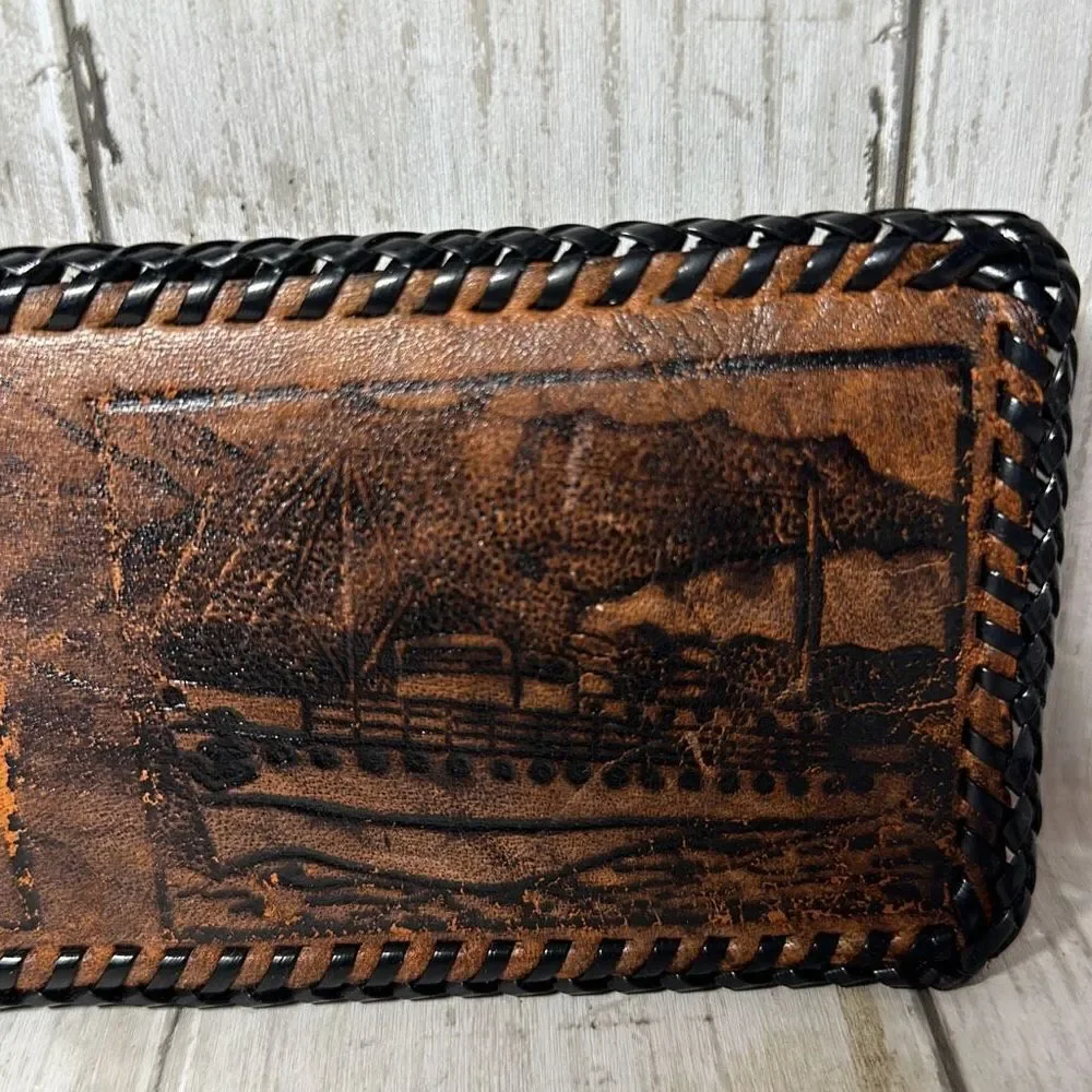 Vintage Leather Tooled Wallet / Bill‎ Fold Boat Design